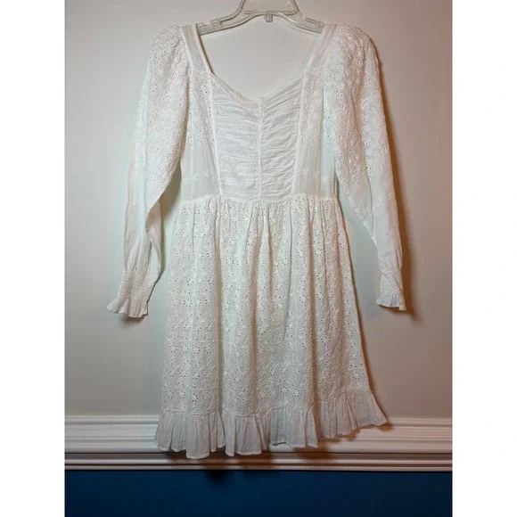LoveShackFancy Preslina Dress True White Eyelet Lace Mini Square Neck Size 2 NEW - Picture 8 of 12